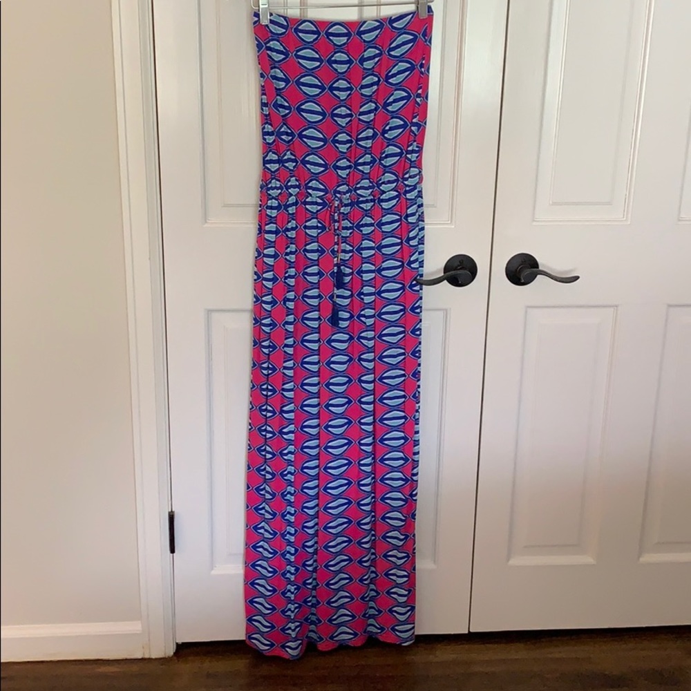 Strapless pink/blue sundress by Margaret Josephs
